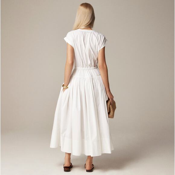 J.Crew Drop Waist Midi Dress Cotton Poplin White A Line Minimalist Small NWT - Picture 2 of 13